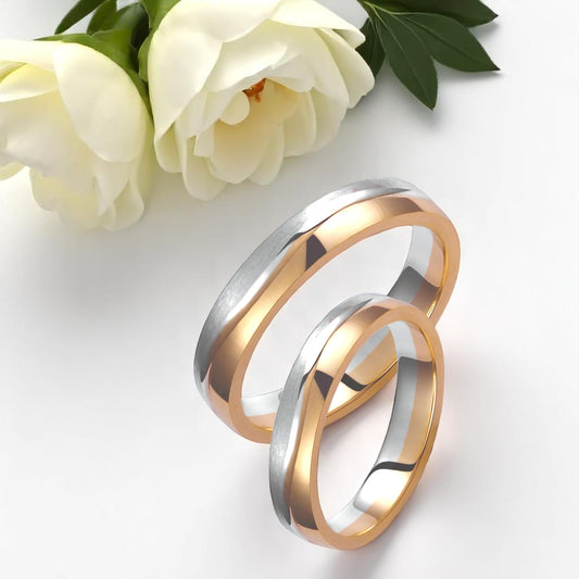 Wavy Two-Tone 4mm Wedding Bands Set