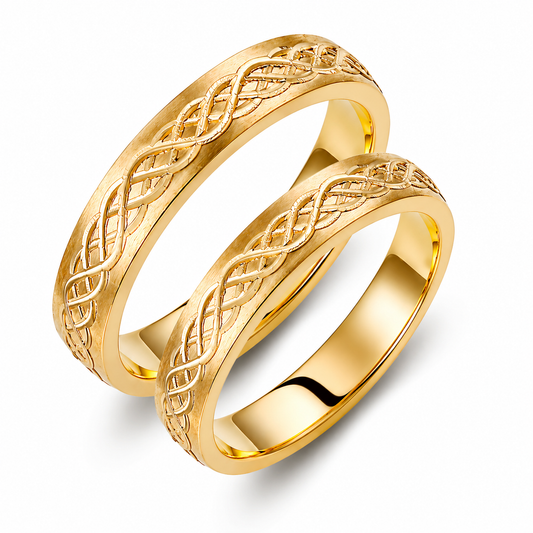 Braided Solid Gold Wedding Band Set: Matching 3.5mm Rings, Custom Engraving