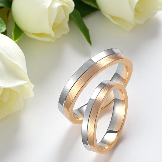 Hammered Two-Tone 4mm Wedding Bands Set