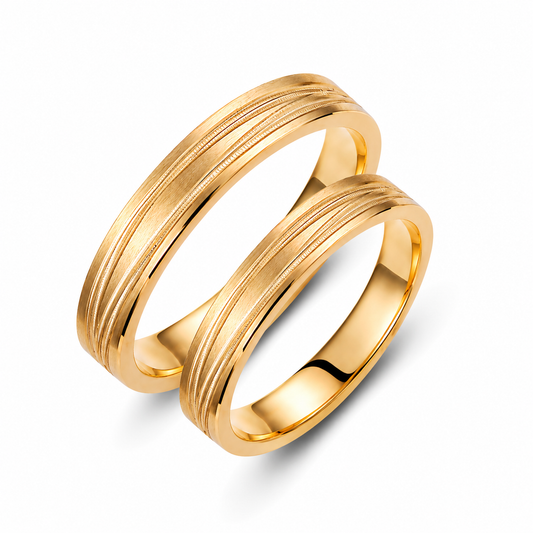 Brushed Gold Wedding Band Set: 3.5mm Minimalist Matching Rings