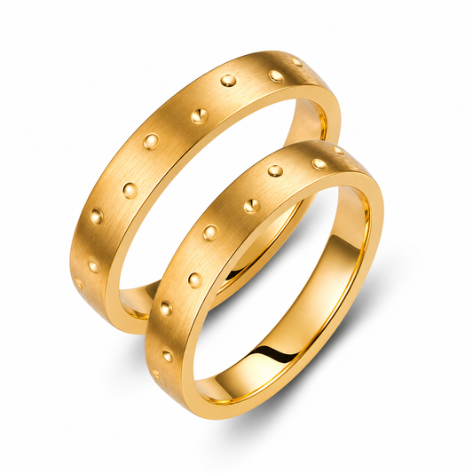 Matte Gold Wedding Band Set: 14k Gold His and Hers Rings