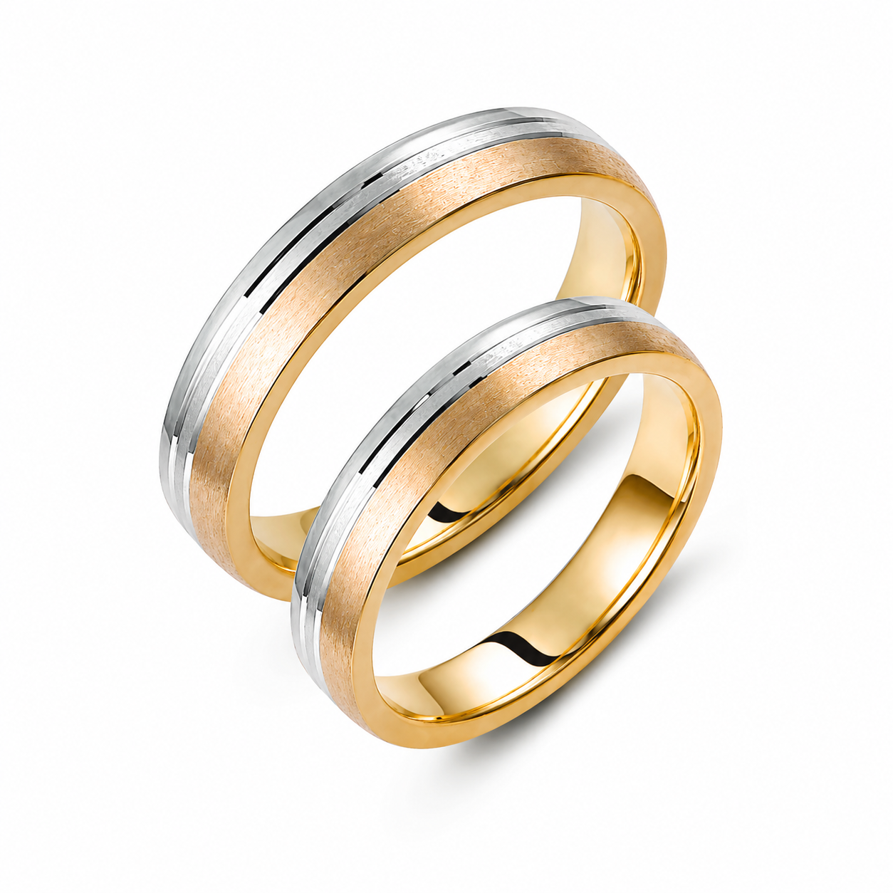 Two-Tone 4mm Wedding Bands Set