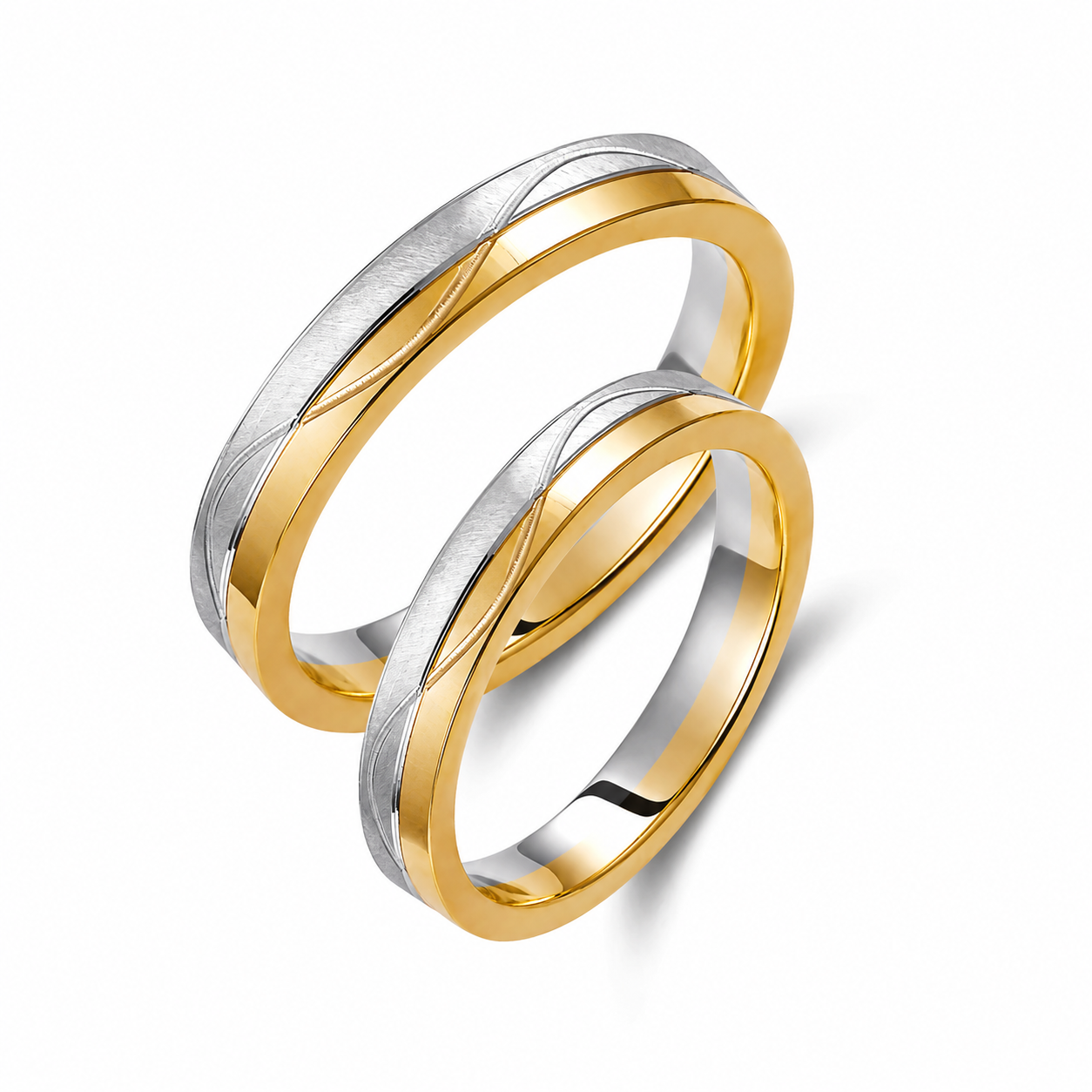 Wavy Two-Tone 3.5mm Wedding Bands Set