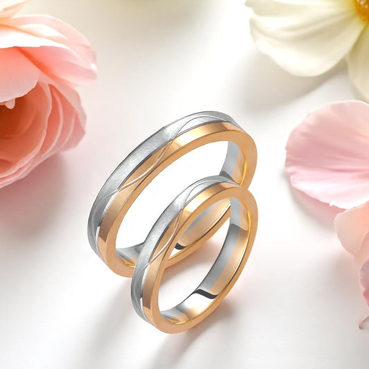 Wavy Two-Tone 3.5mm Wedding Bands Set
