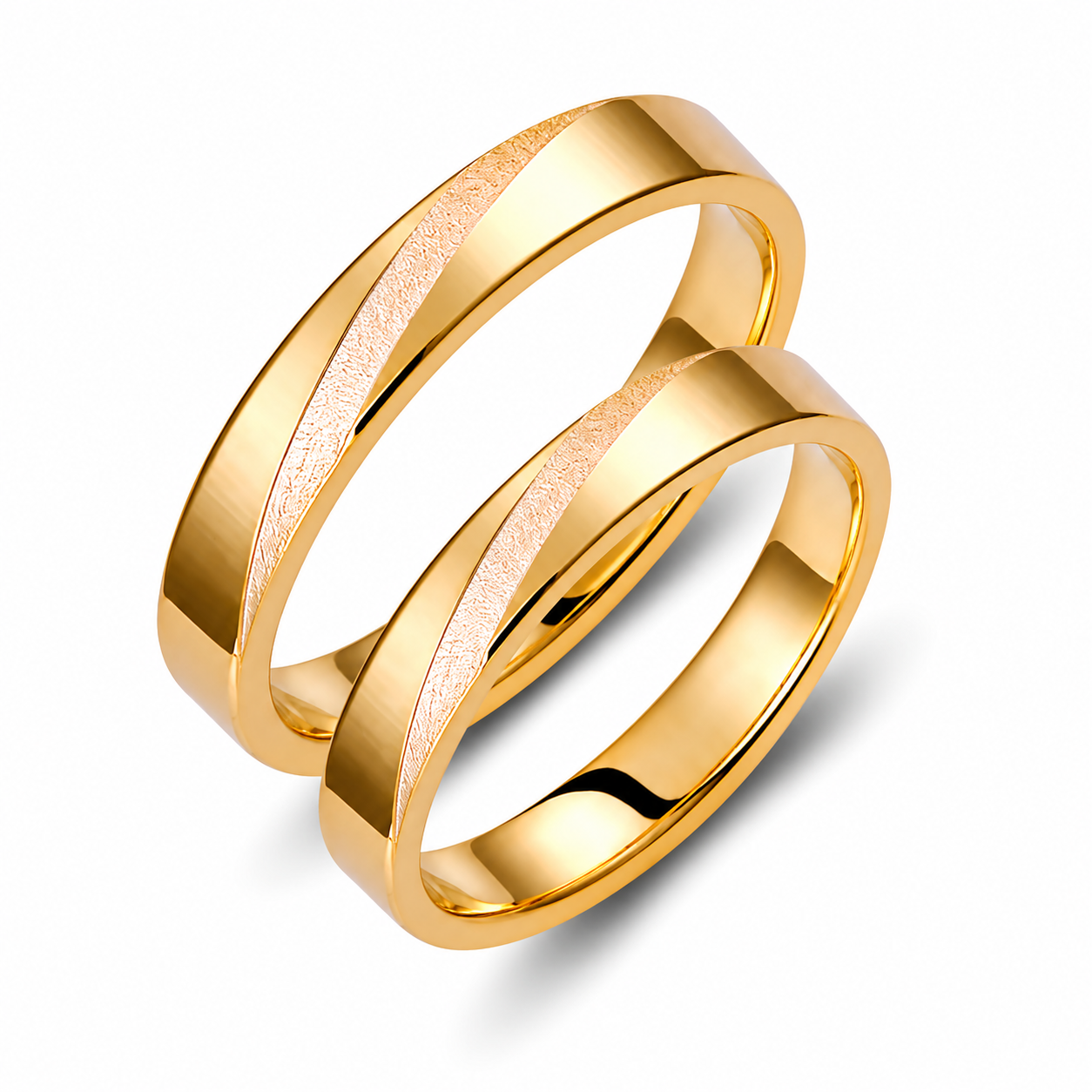 Brushed Solid Gold Wedding Band Set: Matching His & Hers Rings