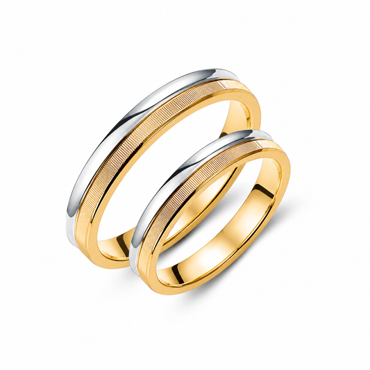 Ribbed Two-Tone 3.5mm Wedding Bands Set