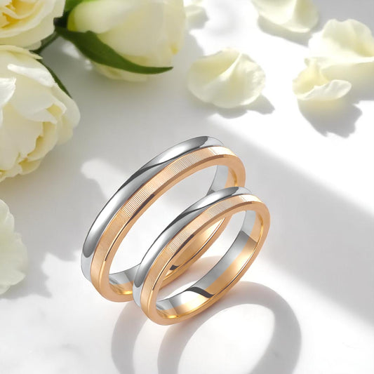 Ribbed Two-Tone 3.5mm Wedding Bands Set
