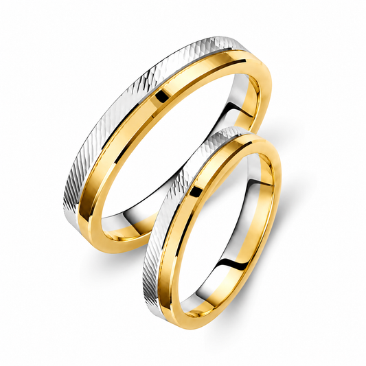 Hammered Two-Tone 3.5mm Wedding Bands Set