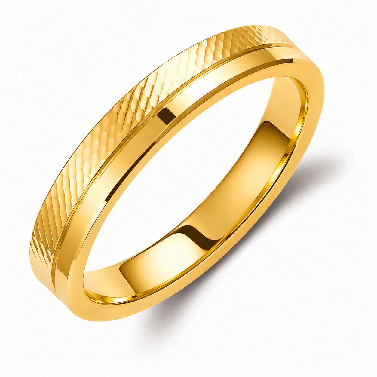 Hammered Two-Tone 3.5mm Wedding Bands Set