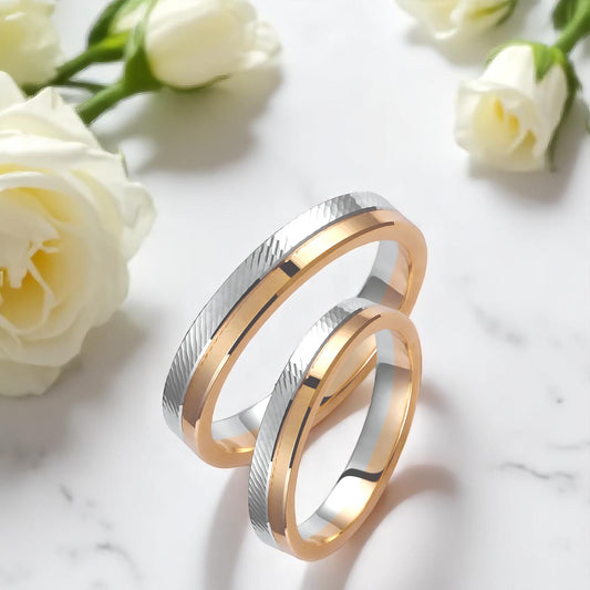 Hammered Two-Tone 3.5mm Wedding Bands Set