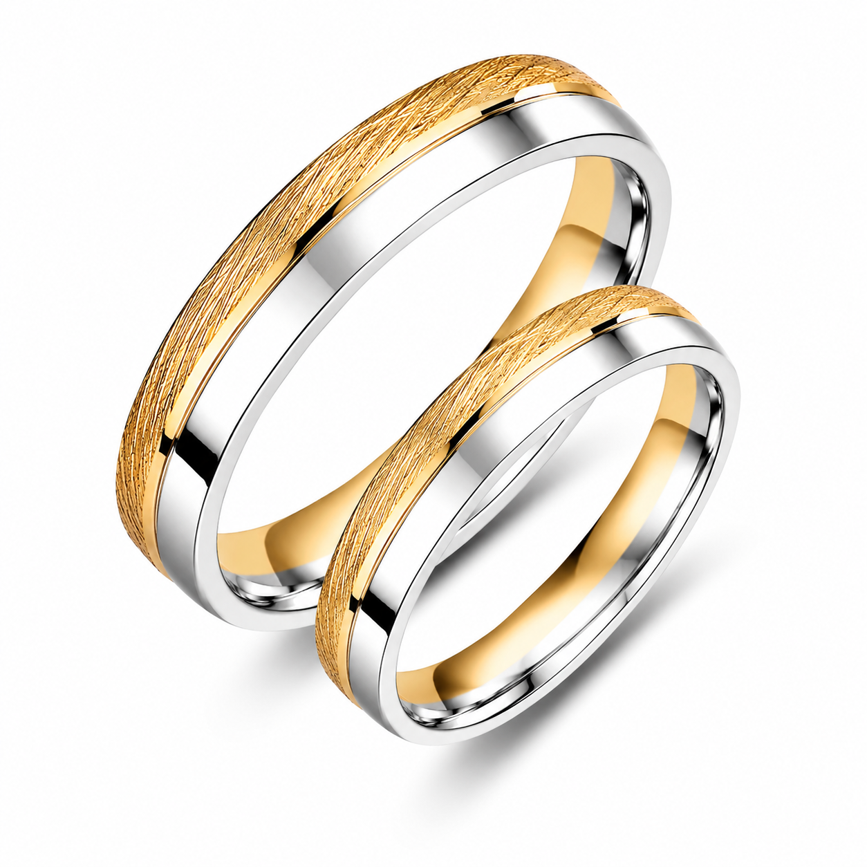 Textured Two-Tone 3.5mm Wedding Bands Set