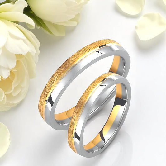 Textured Two-Tone 3.5mm Wedding Bands Set