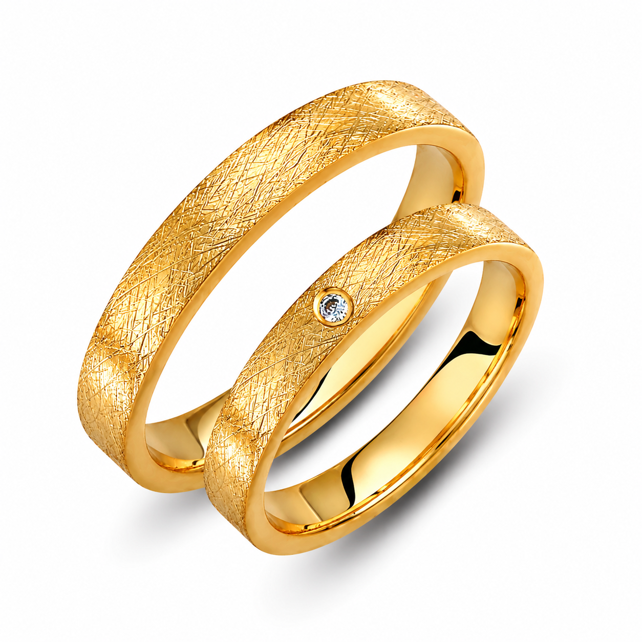 Textured 3mm Diamond Wedding Bands Set