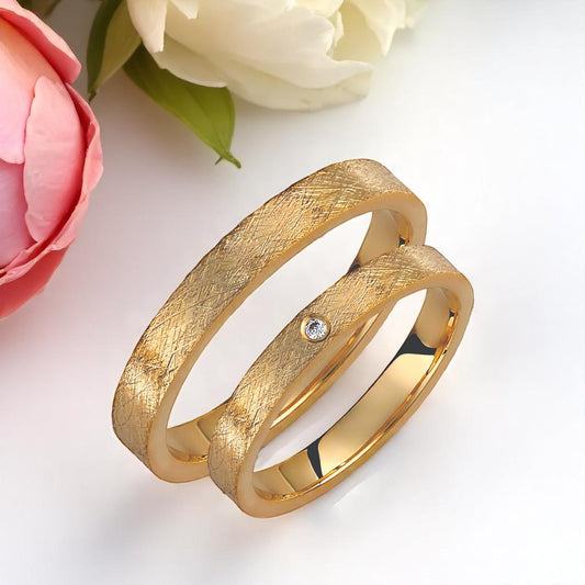 Textured 3mm Diamond Wedding Bands Set