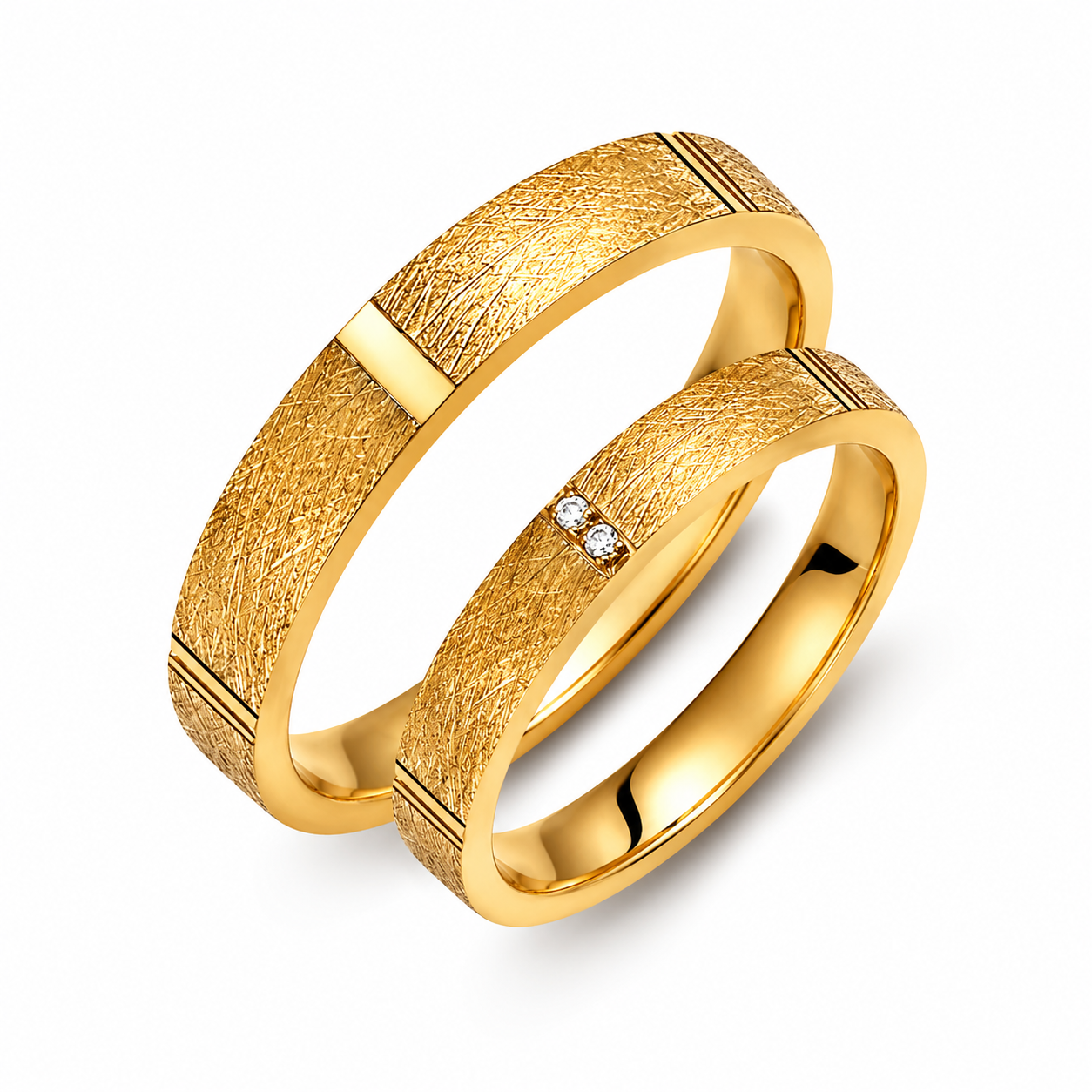 Textured 3mm Diamond Wedding Bands Set