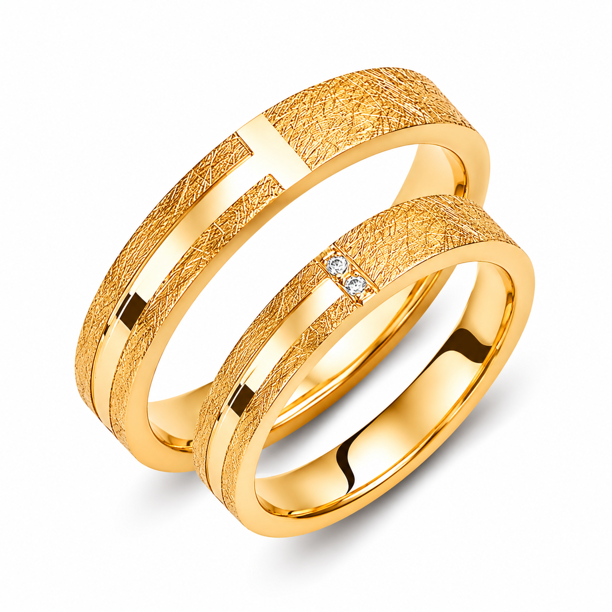 Textured 3.5mm Diamond Wedding Bands Set