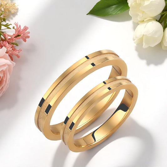 Minimalist 14k Gold Wedding Band Set: Brushed & Polished, 3mm