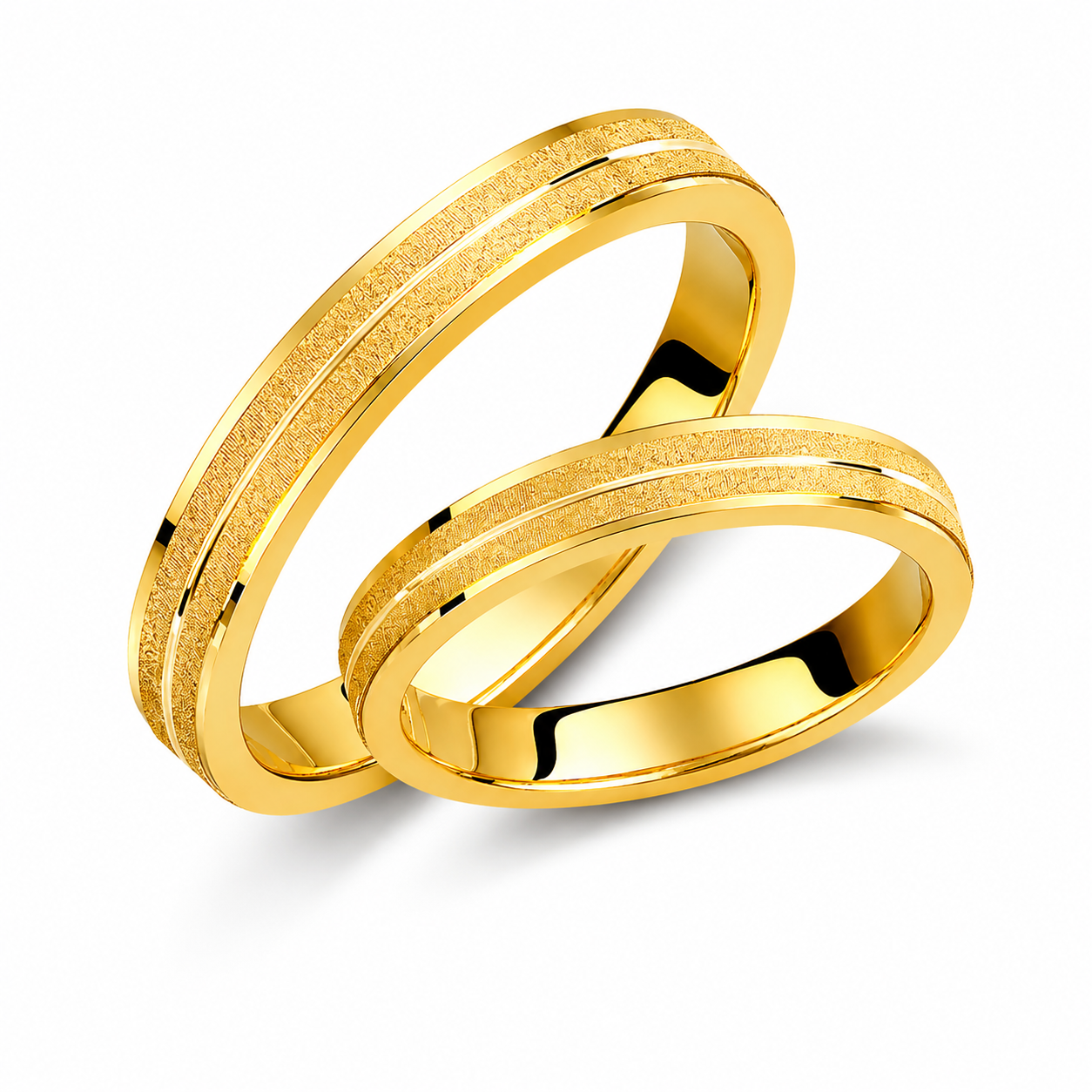 Matte Gold Wedding Band Set: 14k Minimalist Rings, His & Hers
