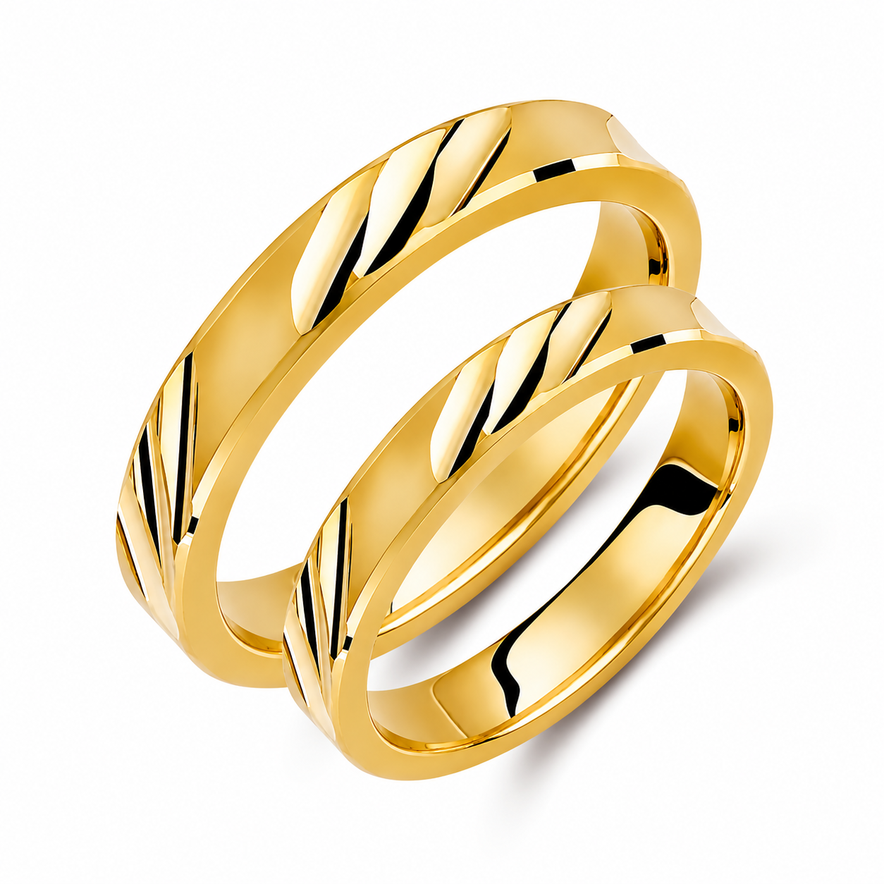 Engraved Gold Wedding Band Set: Matching 3.5mm 9k-18k Gold Rings