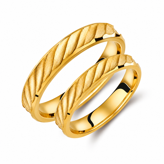 Twisted 14k Gold Wedding Band Set - His & Hers Matching Rings