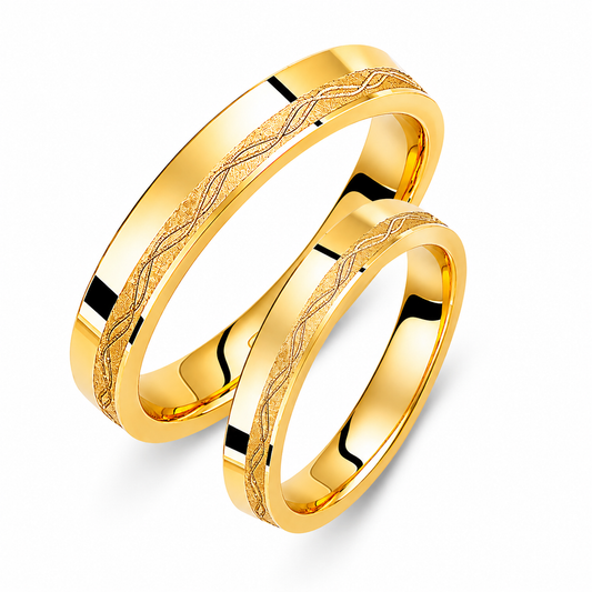 Braided 18K Gold Wedding Band Set: Matching Promise Rings, His & Hers