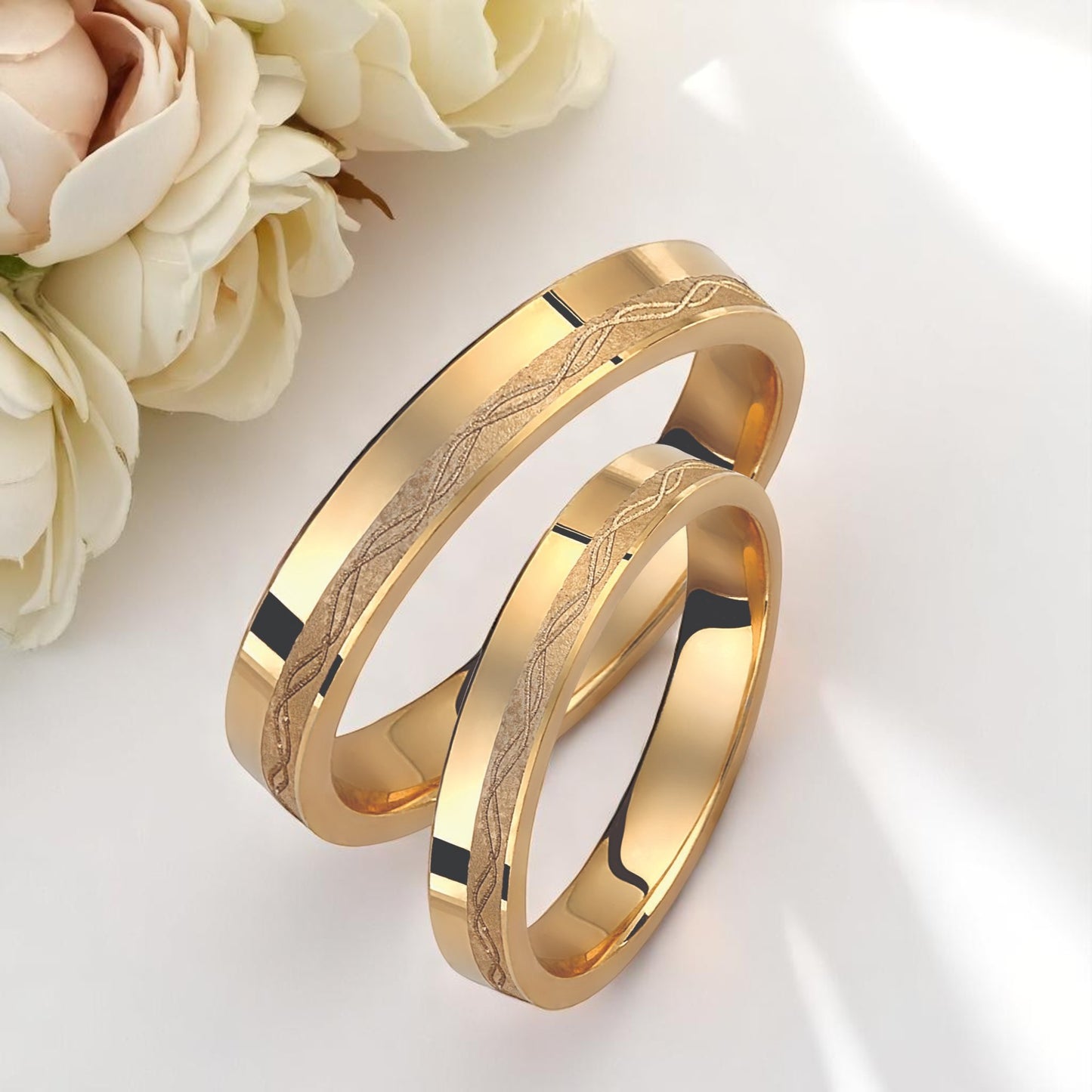 Wavy 3.5mm Wedding Bands Set