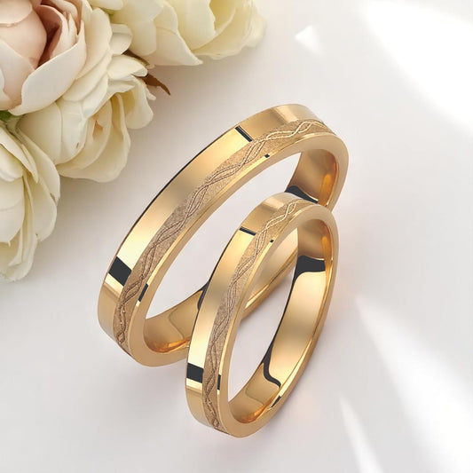 Wavy 3.5mm Wedding Bands Set
