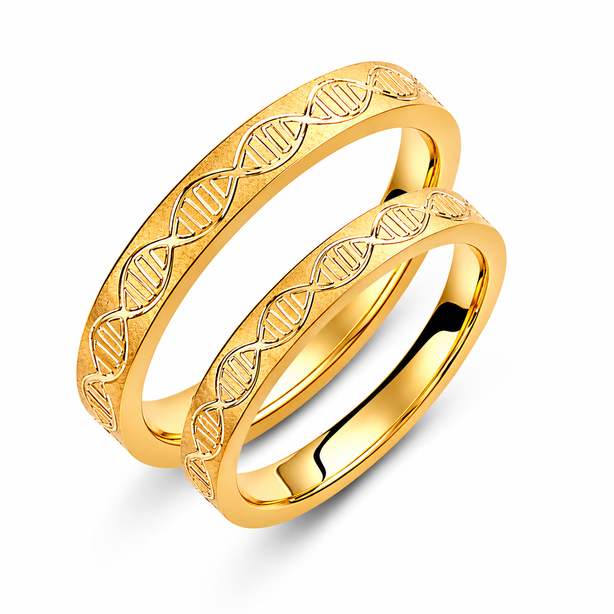 DNA Wedding Band Set: 18k Gold Matching Rings, His & Hers