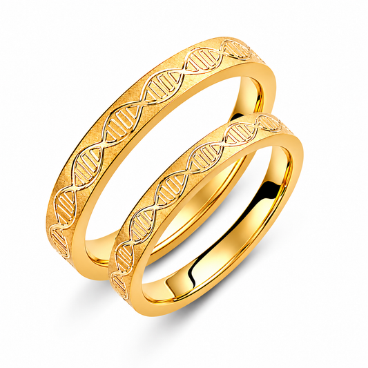 DNA Wedding Band Set: 18k Gold Matching Rings, His & Hers