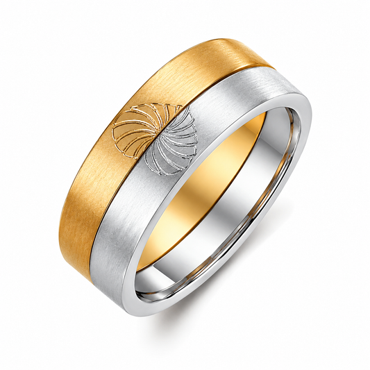 Matching 18k Gold Wedding Bands Set: Heart Design, Brushed Finish