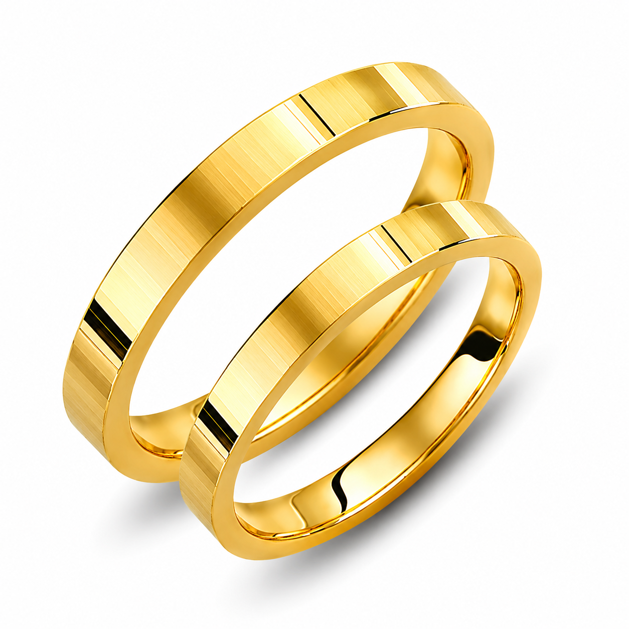 Solid Gold Wedding Band Set: Matching 14k Gold Rings, Engraved Option