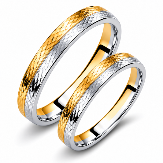 Hammered Two-Tone 3mm Wedding Bands Set