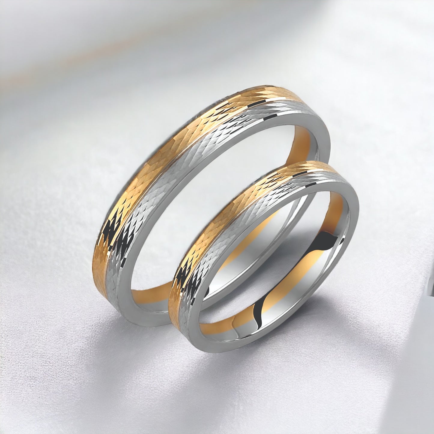 Hammered Two-Tone 3mm Wedding Bands Set