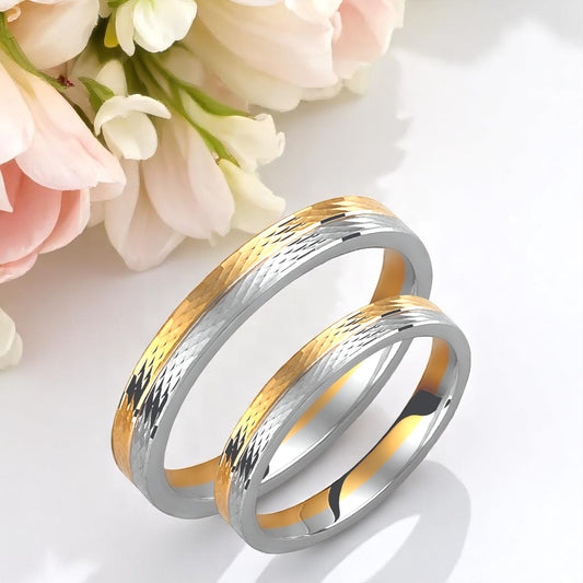Hammered Two-Tone 3mm Wedding Bands Set