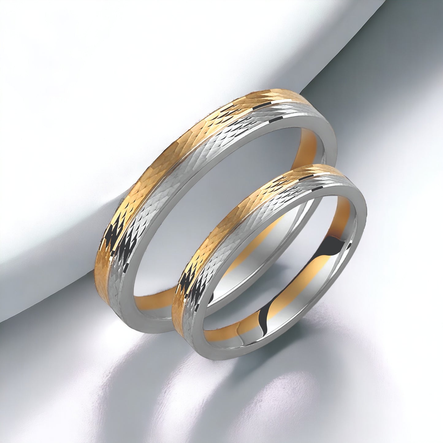 Hammered Two-Tone 3mm Wedding Bands Set