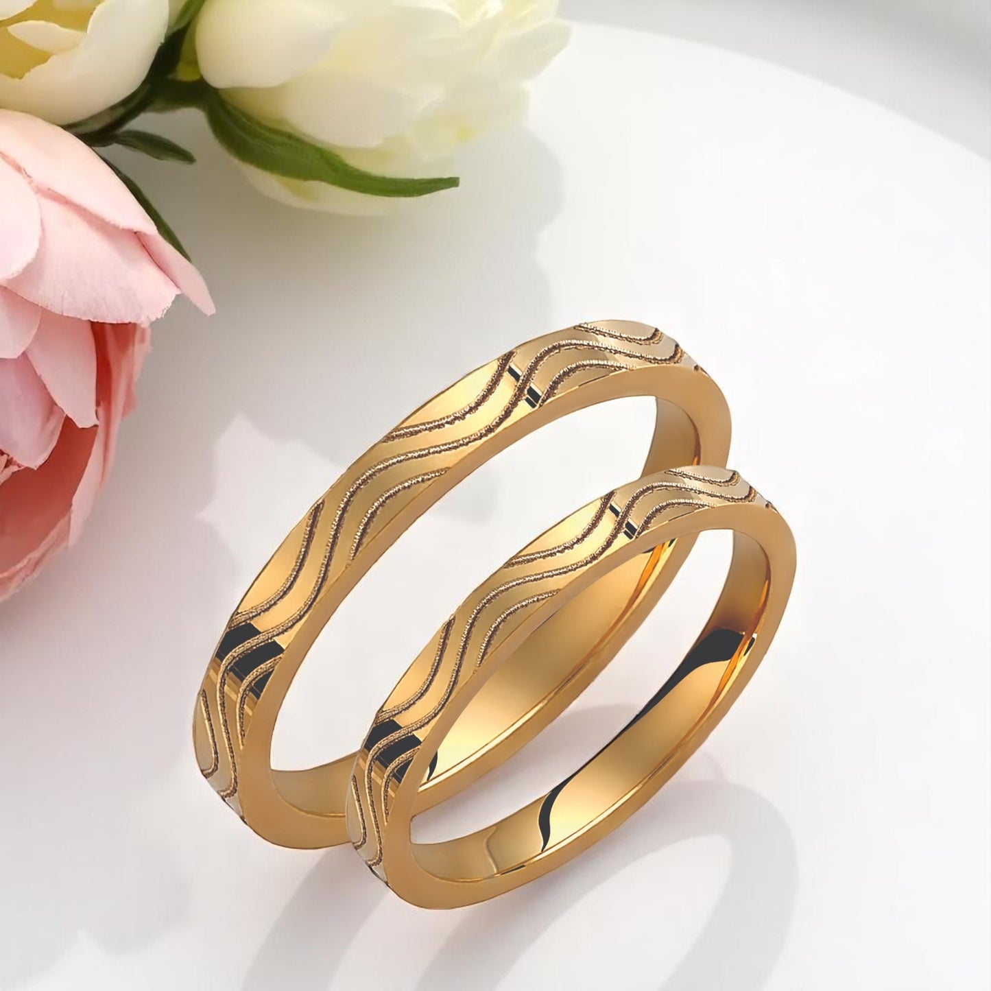 Wavy 2.5mm Wedding Bands Set