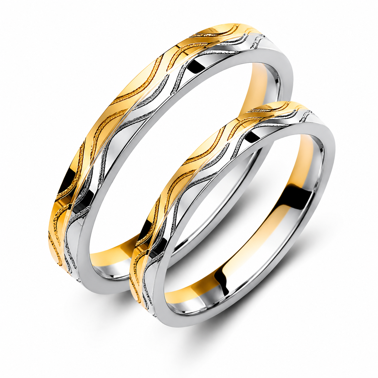 Wavy Two-Tone 3mm Wedding Bands Set