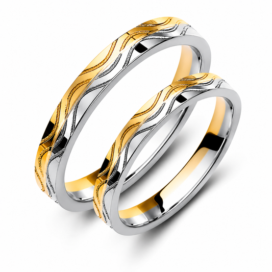 Wavy Two-Tone 3mm Wedding Bands Set
