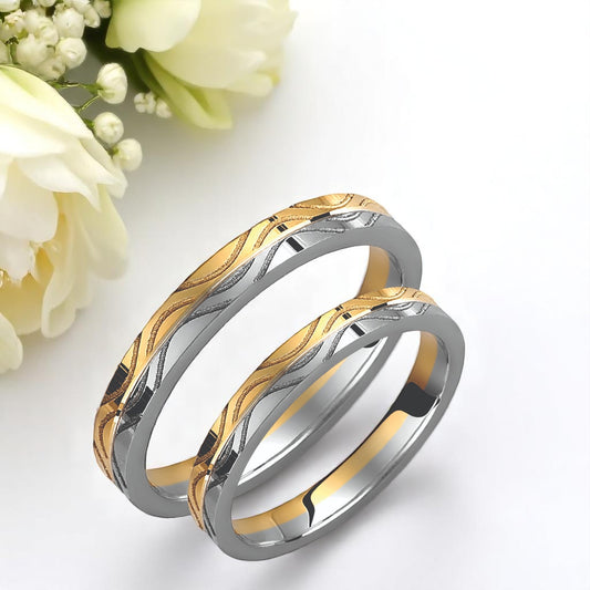 Wavy Two-Tone 3mm Wedding Bands Set