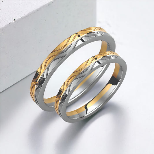 Wavy Two-Tone 3mm Wedding Bands Set