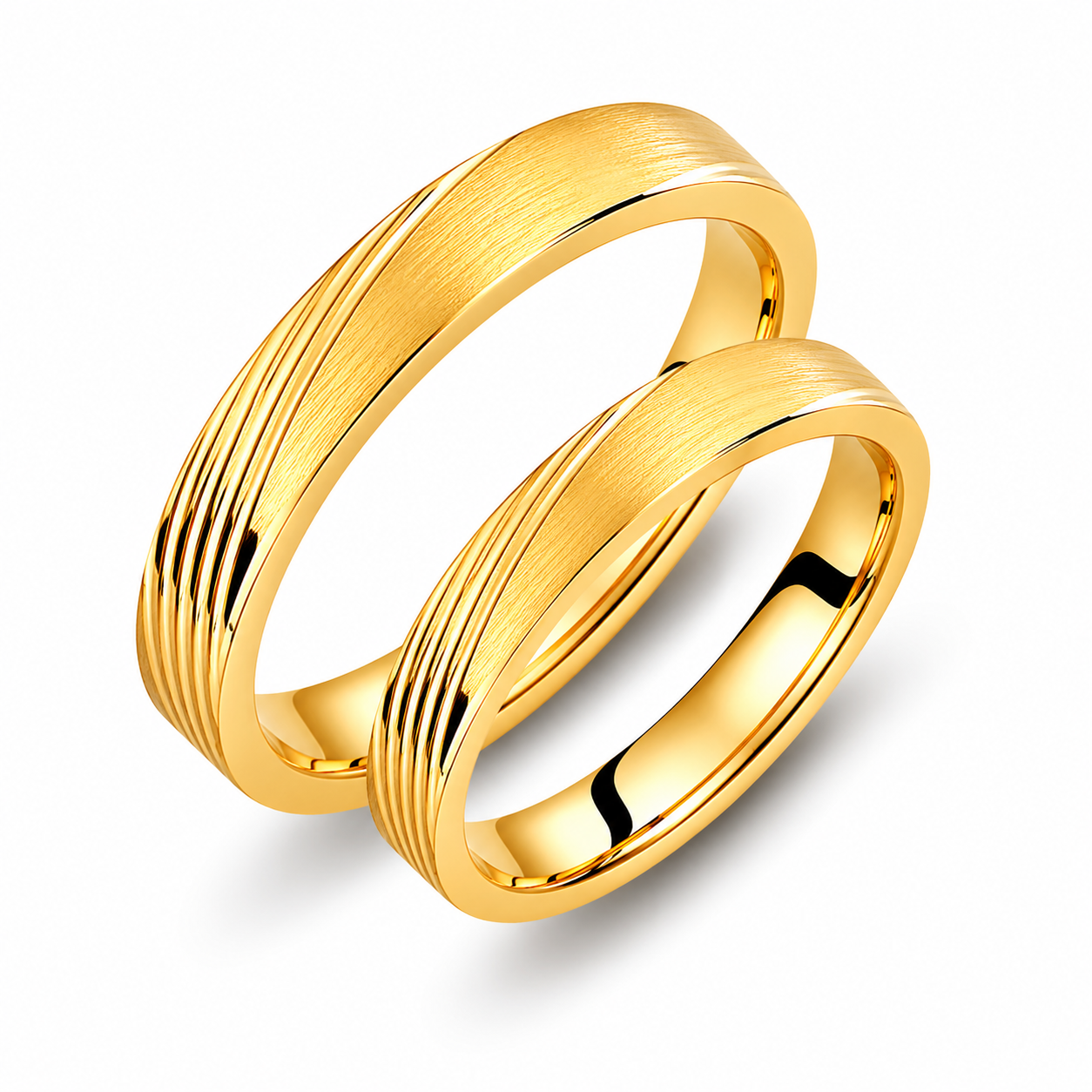 Matte Gold Wedding Band Set: 14k Minimalist Rings, His & Hers