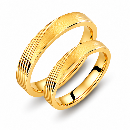 Matte Gold Wedding Band Set: 14k Minimalist Rings, His & Hers