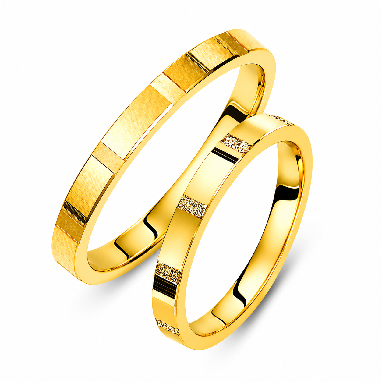 Textured 18K Gold Wedding Band Set: 3.5mm Promise Rings