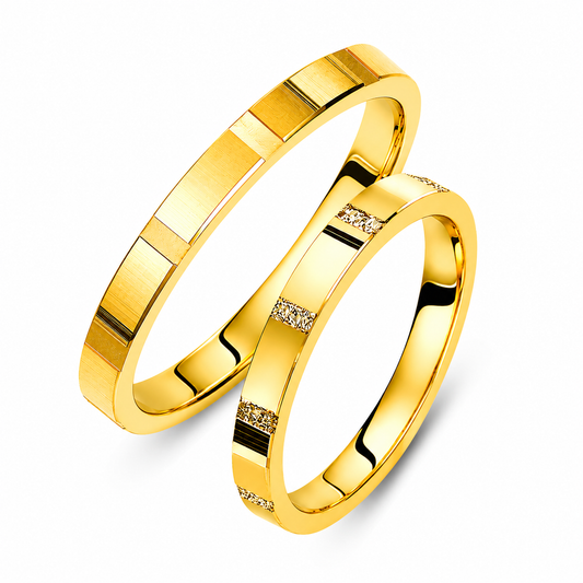 Textured 18K Gold Wedding Band Set: 3.5mm Promise Rings