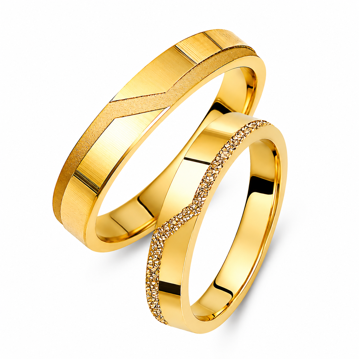 Textured 18K Gold Wedding Band Set: 3.5mm Promise Rings