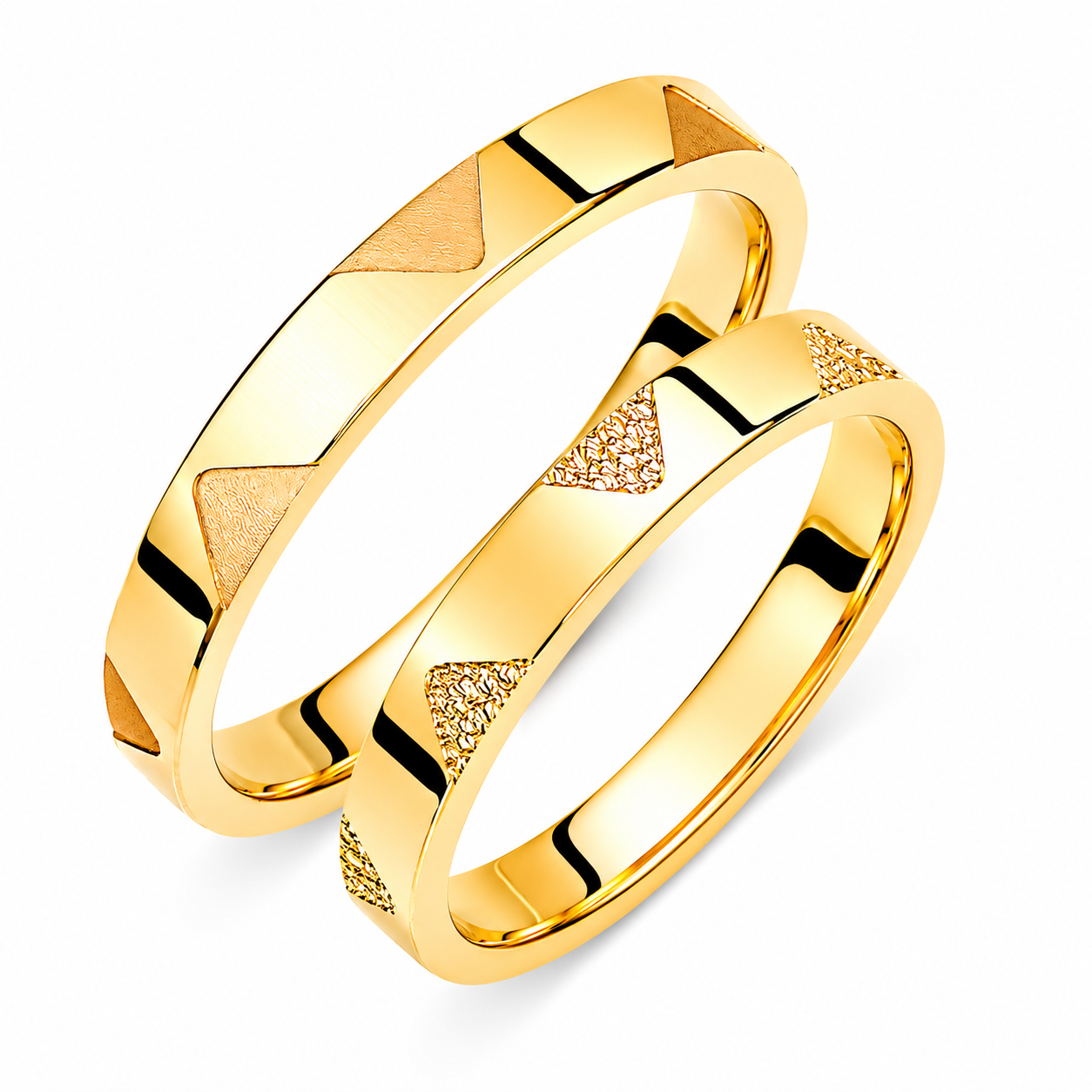 Textured 18K Gold Wedding Band Set: Matching Promise Rings