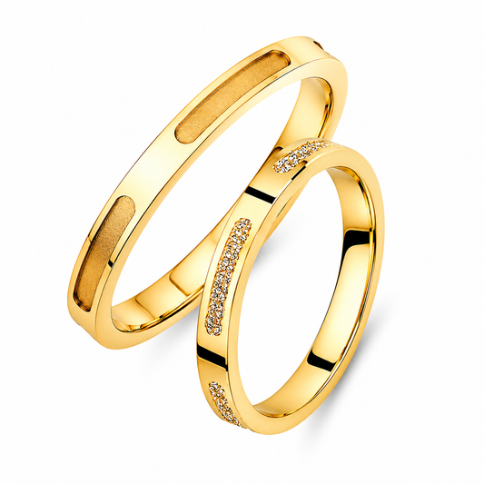 Textured 18K Gold Wedding Band Set: His & Hers Matching Rings