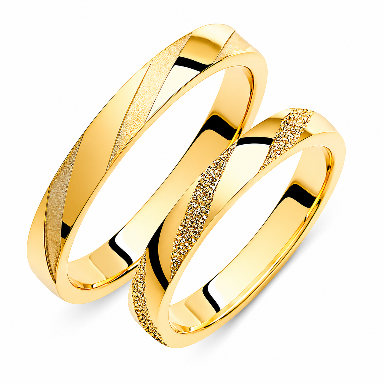 Textured 18K Gold Wedding Band Set: Matching Promise Rings, His & Hers