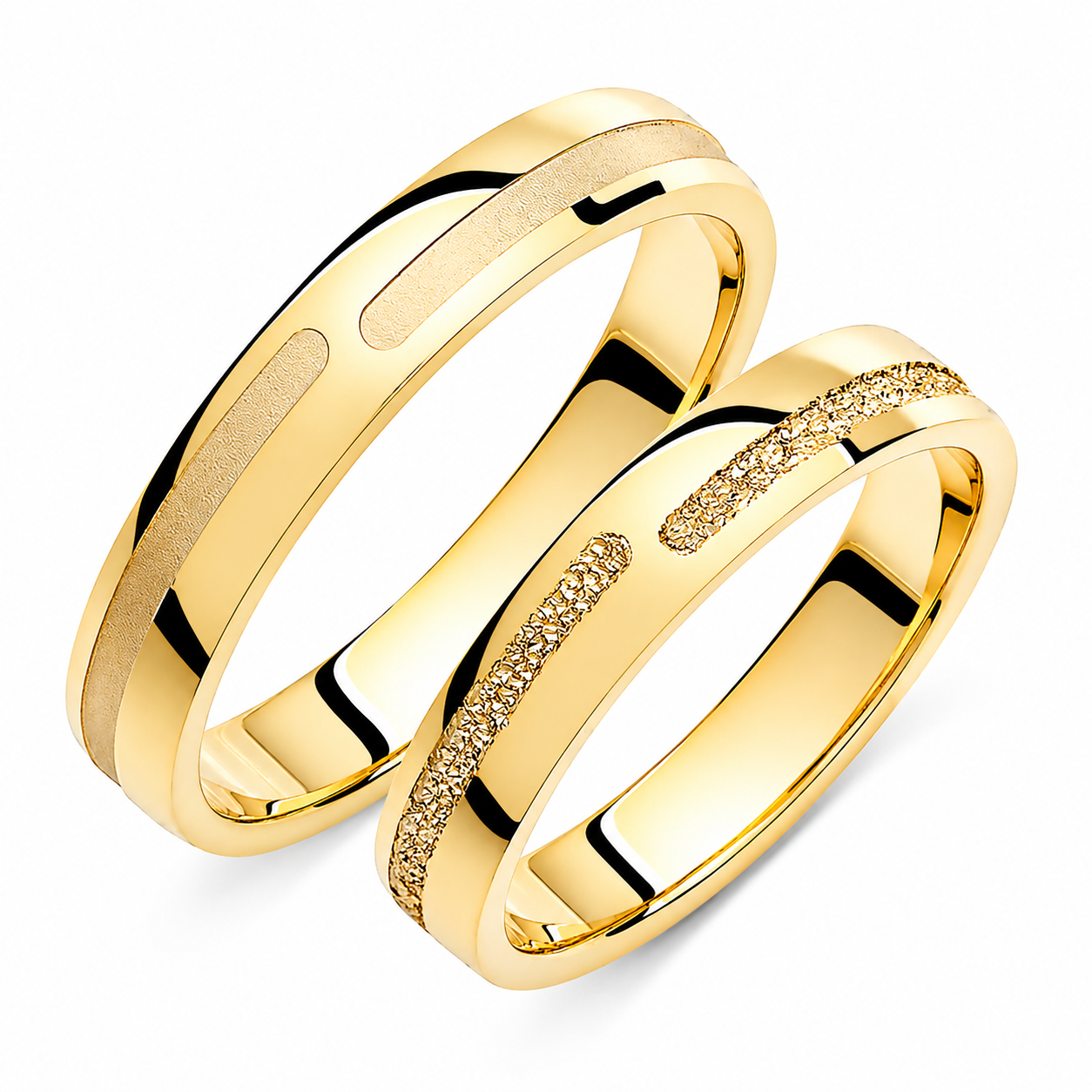Textured 18k Gold Wedding Band Set - Matching His & Hers Rings