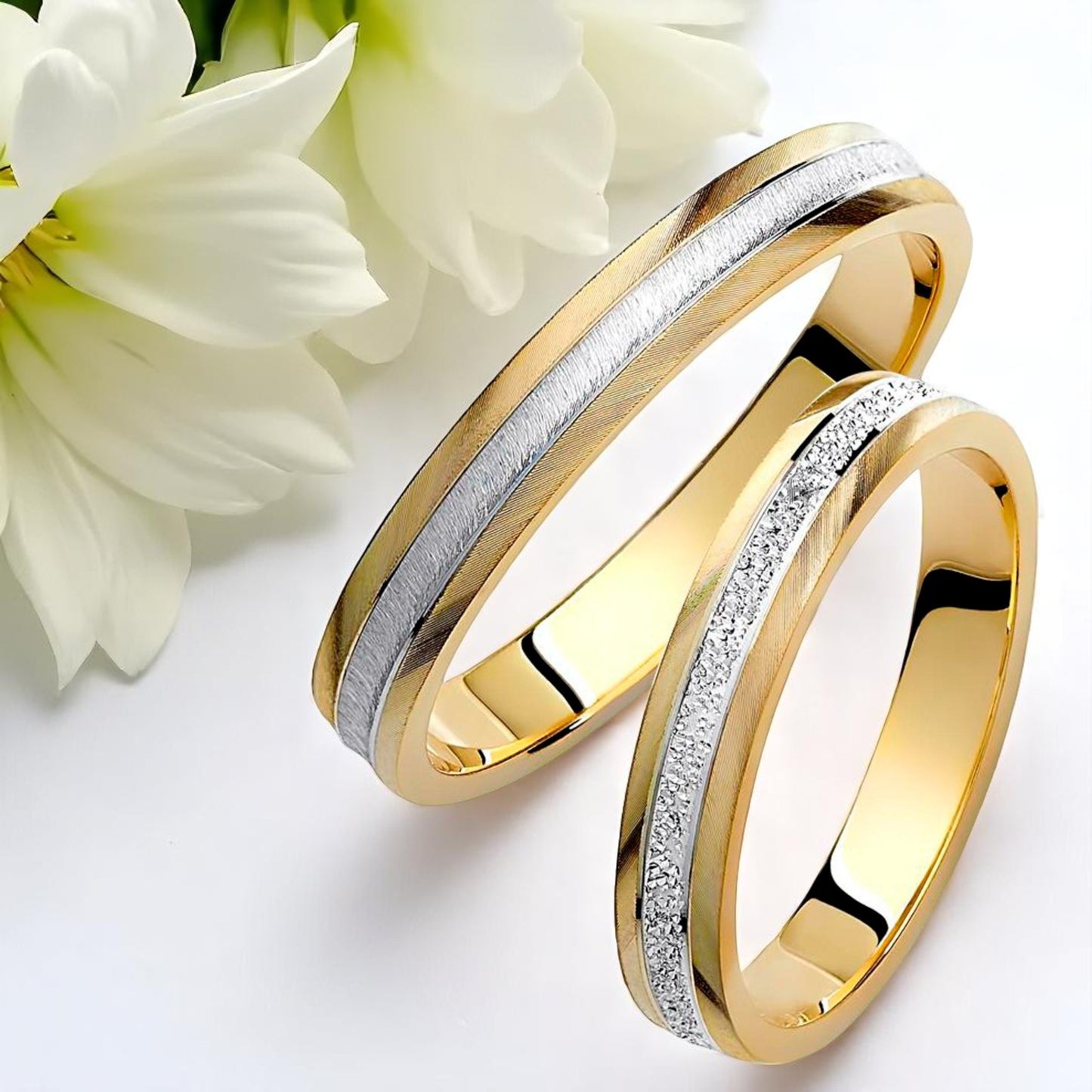 Two-Tone 3.5mm Wedding Bands Set